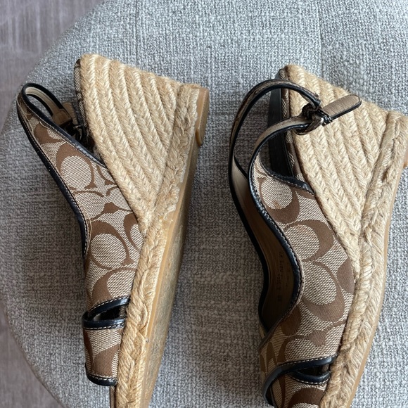 Coach Kara Brown Logo Espadrilles Wedge Sandals A3552 Size 8B Classic Versatile - Picture 2 of 6
